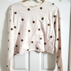 White Sunflower Long Sleeve Crop Top